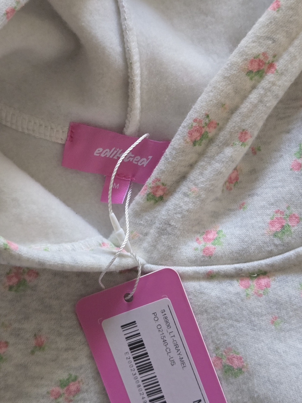 Edikted Cream Hoodie Sweater with Pink Floral Print - Picture 4 of 5